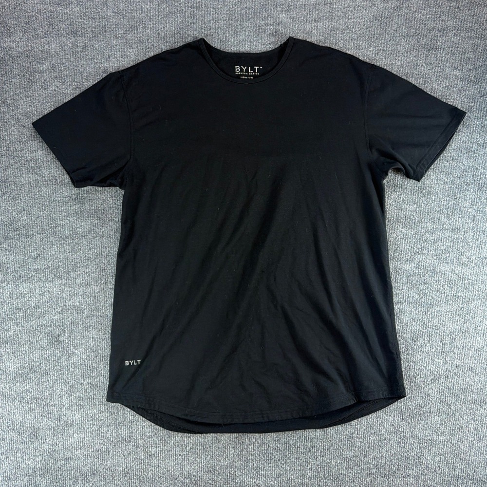 BYLT Premium‎ Basics Signature Shirt Mens XL Black Drop Cut Curved Hem Tee
